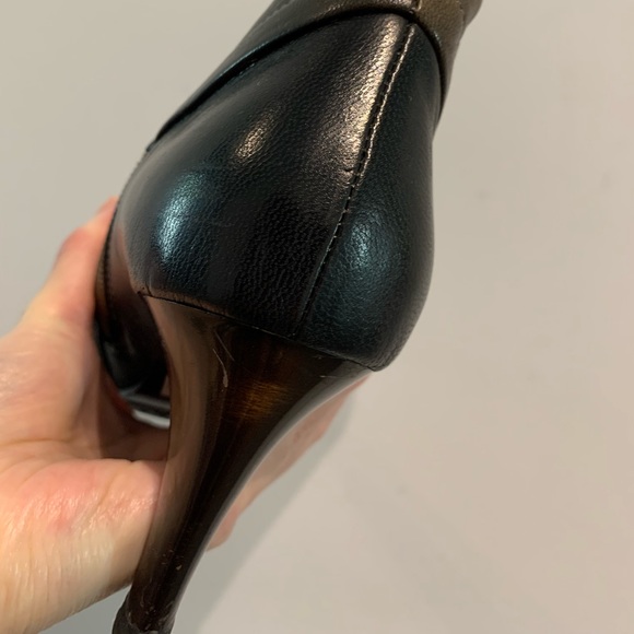 Y2K Leather Heeled Mid Calf Two colour Tone Boots, rounded toe - Picture 14 of 16